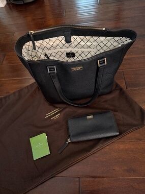Kate Spade Large black Newberry Lane tote with matching wallet